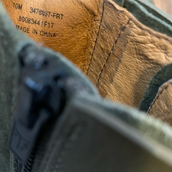 Frye Women’s Danica Lug Lace Up Zip Green Suede Peep Toe Boots Size 10 M - Picture 5 of 15